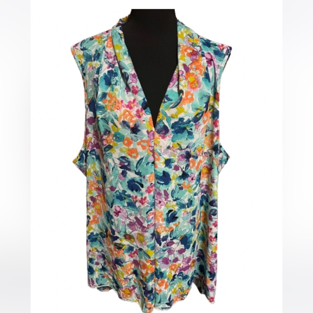 Spense Size 3X Floral Hi-Lo Tunic Tank Sleeveless Colorful Beach Spring Summer